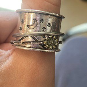 starry night mountain  themed fidget spinning ring